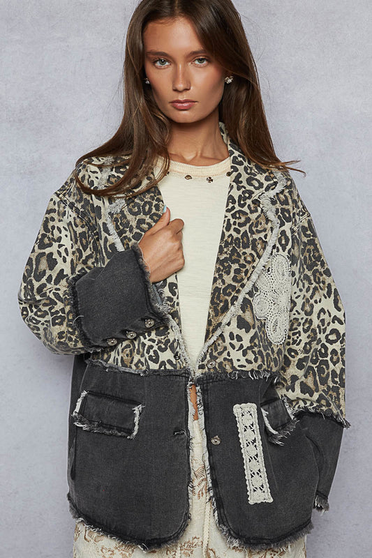POL Leopard and Black Blazer Jacket