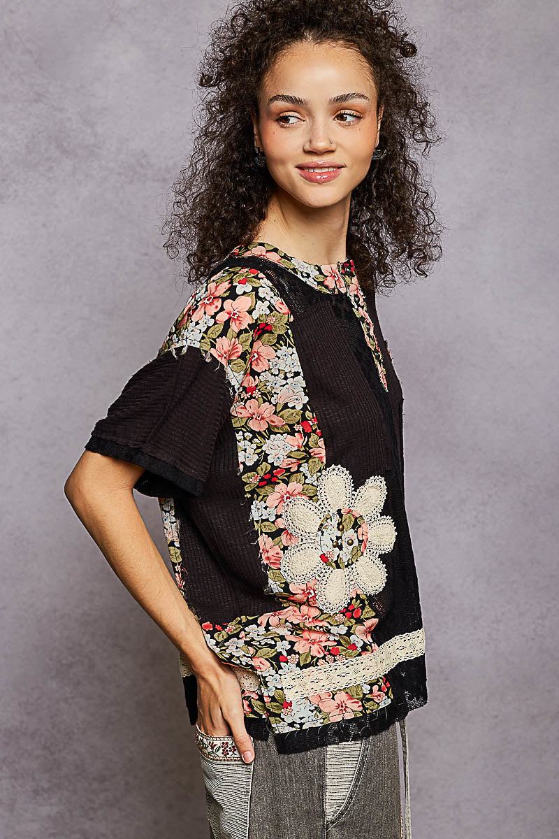 POL Black Floral Top *Market Special*