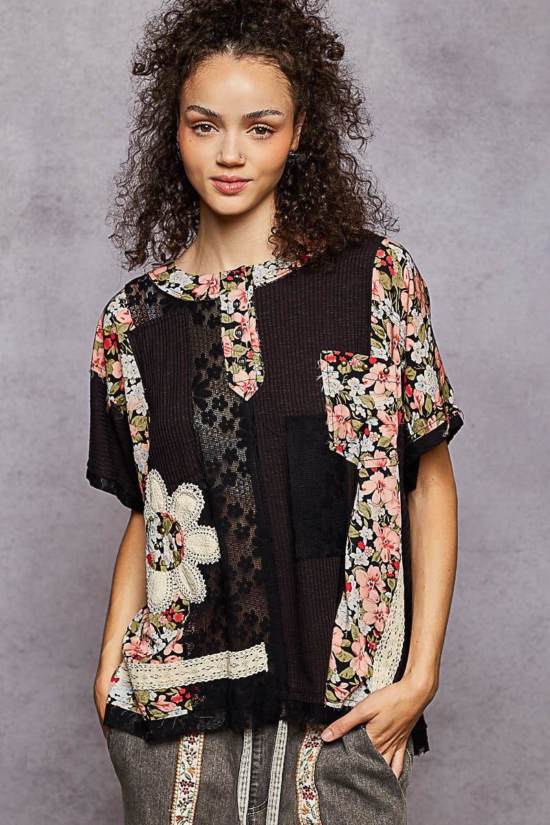 POL Black Floral Top *Market Special*