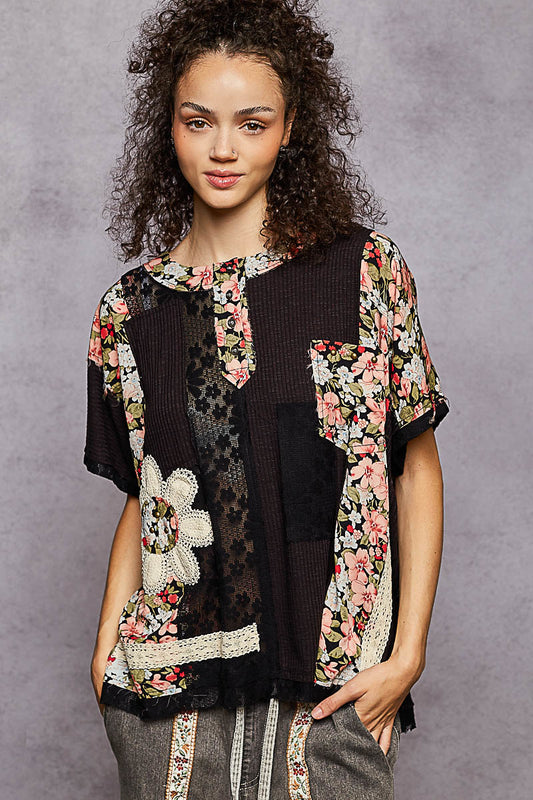 POL Black Floral Top *Market Special*