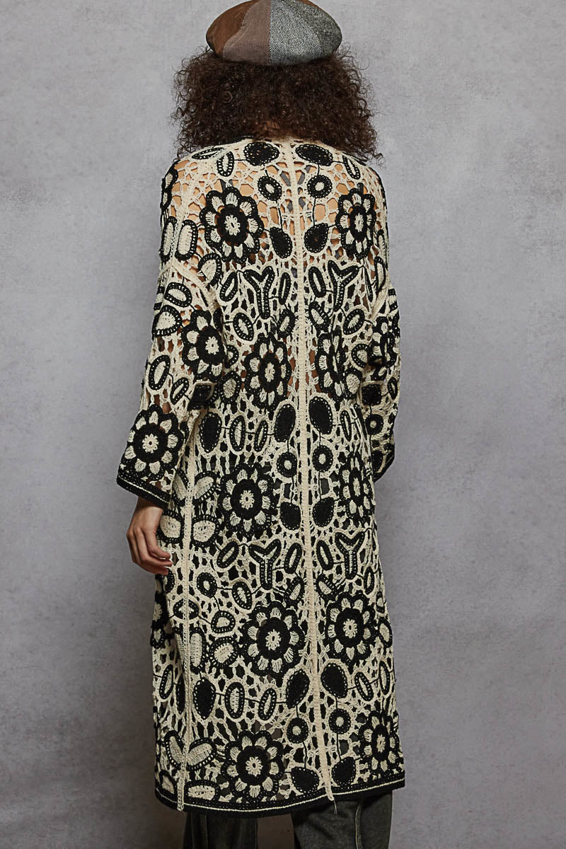 POL Black Crochet Duster