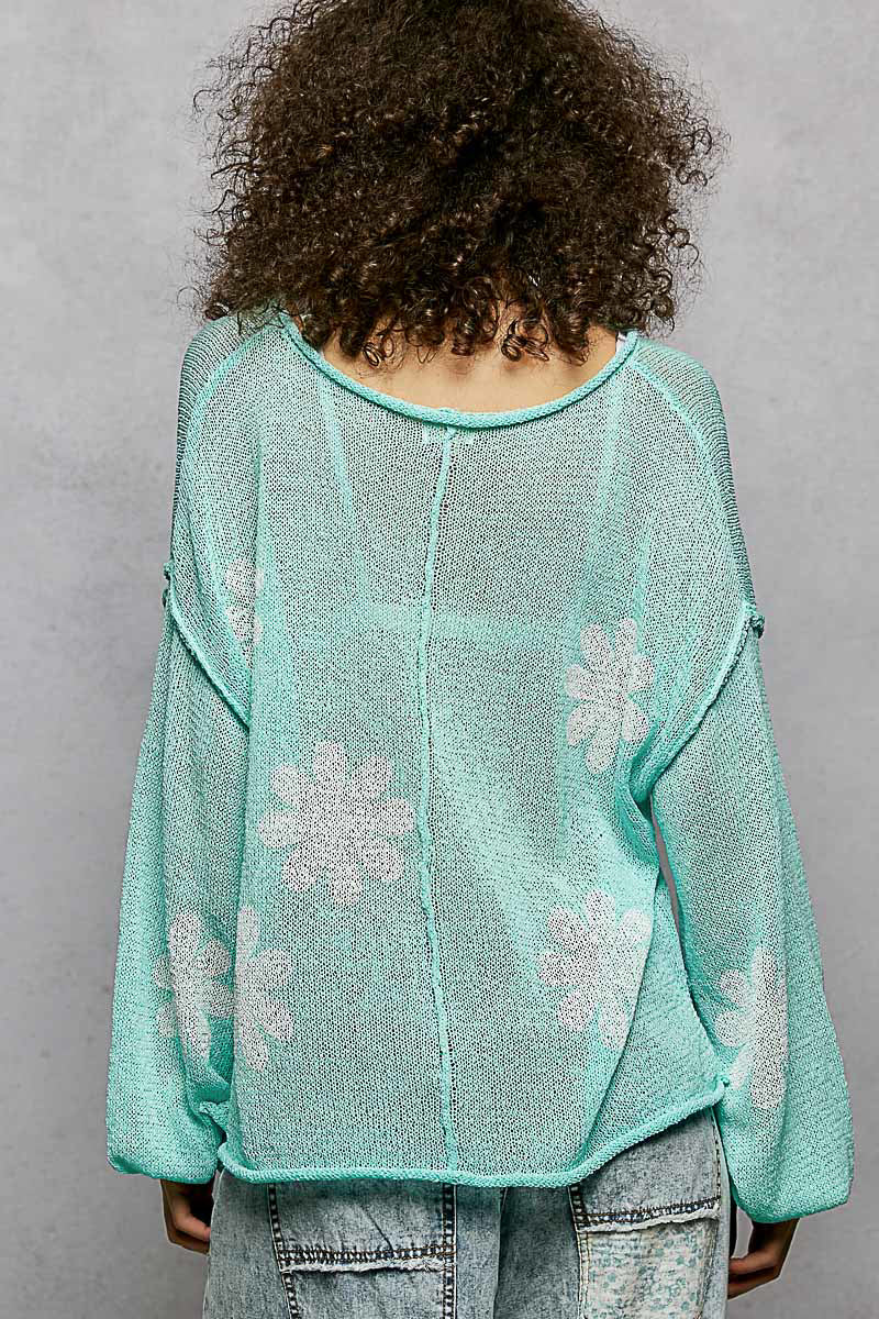 POL Jelly Mint Flower Sweater