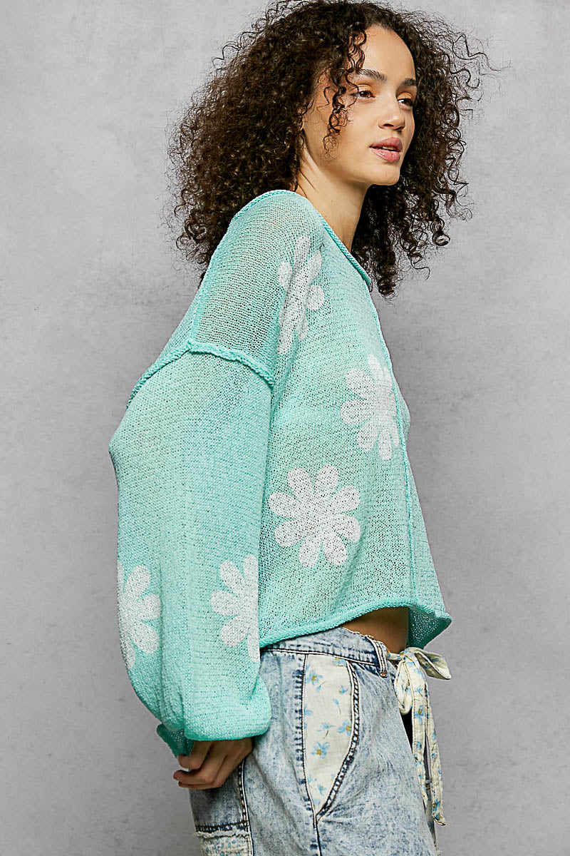 POL Jelly Mint Flower Sweater
