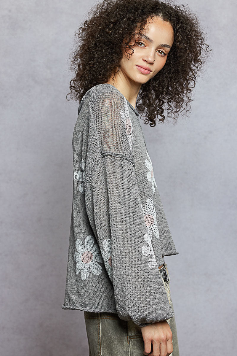 POL Koala Grey Flower Sweater