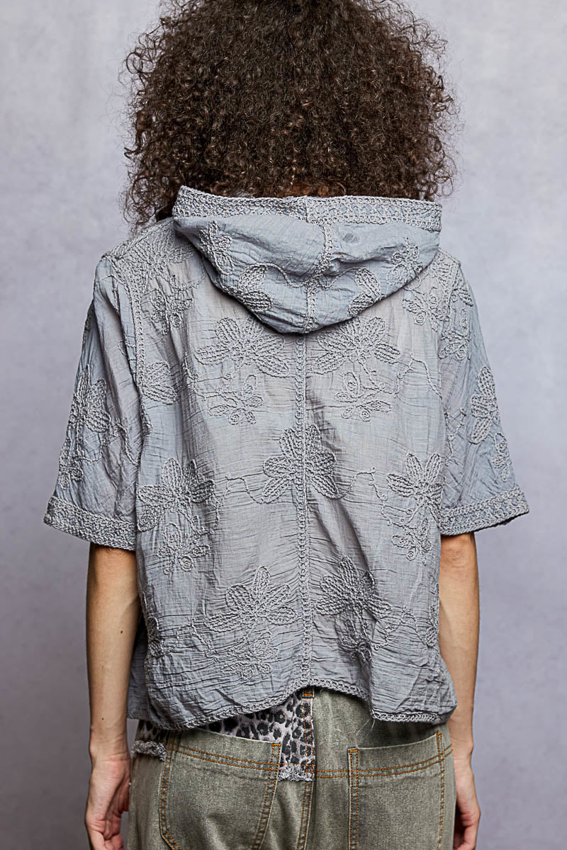 POL Heather Grey Crochet Hooded Top
