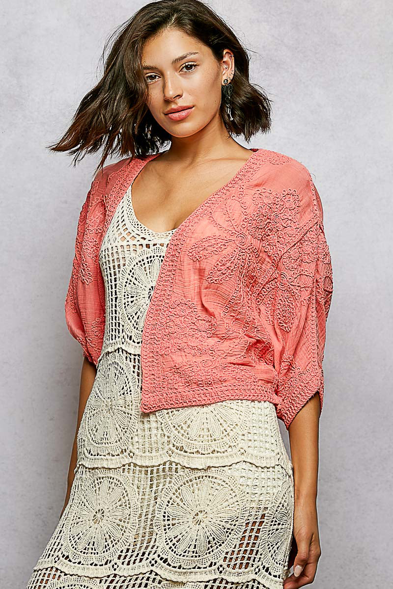 POL Neon Peach Crochet Cardigan