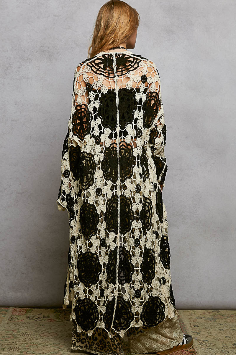 POL Black and Cream Crochet Duster