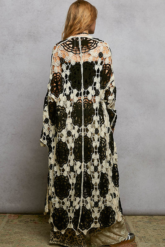 POL Black and Cream Crochet Duster