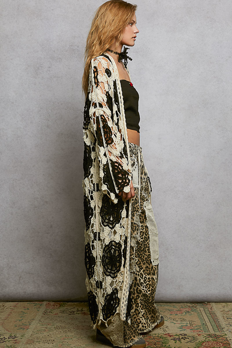 POL Black and Cream Crochet Duster