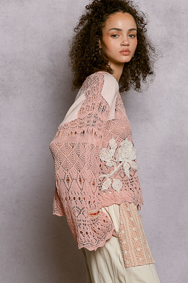POL Blush Crochet LS Top