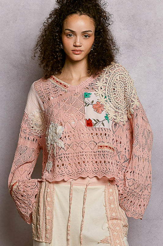 POL Blush Crochet LS Top