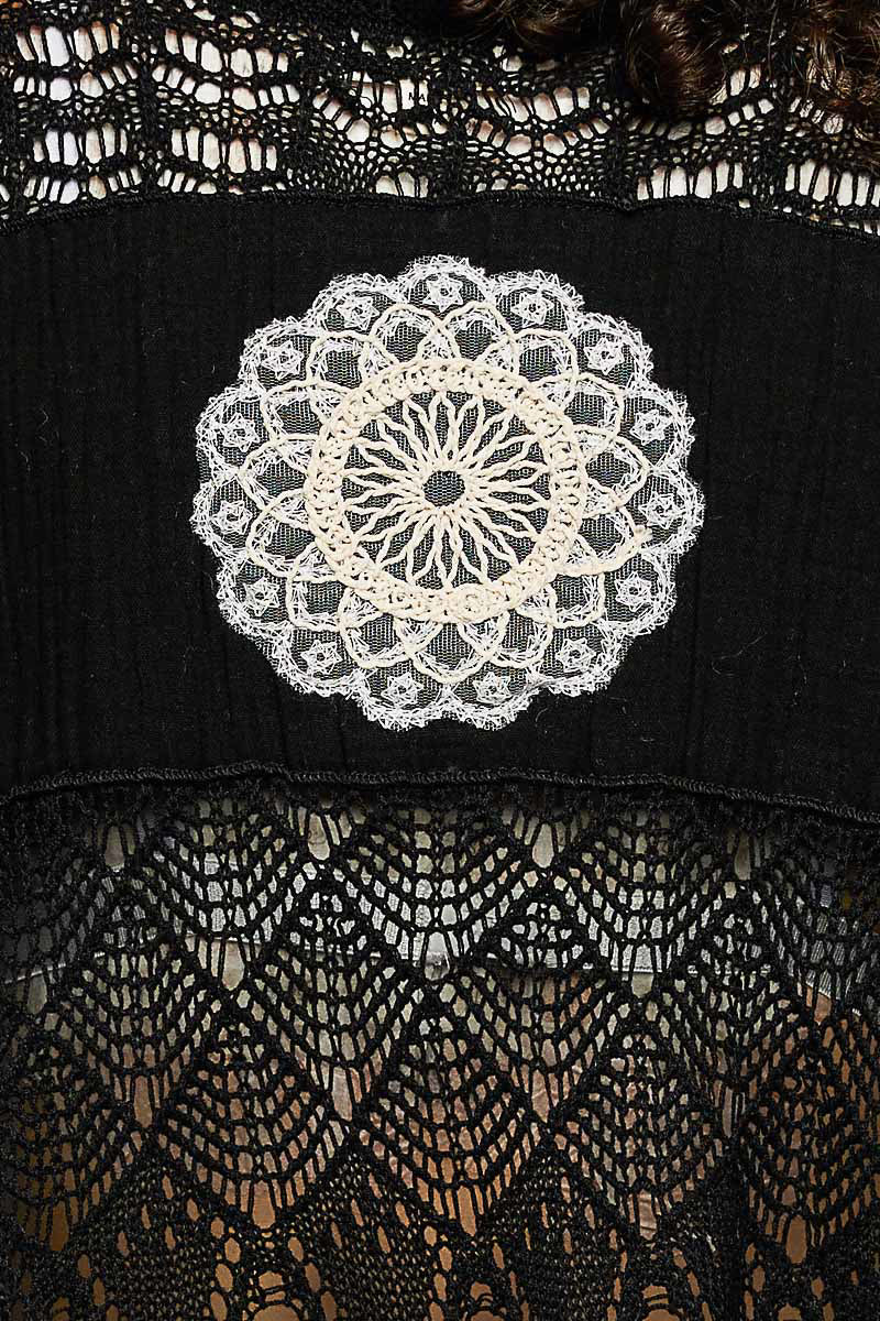 POL Black Crochet LS Top