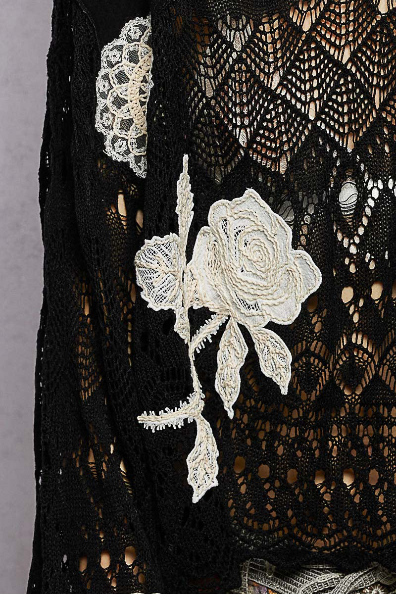 POL Black Crochet LS Top
