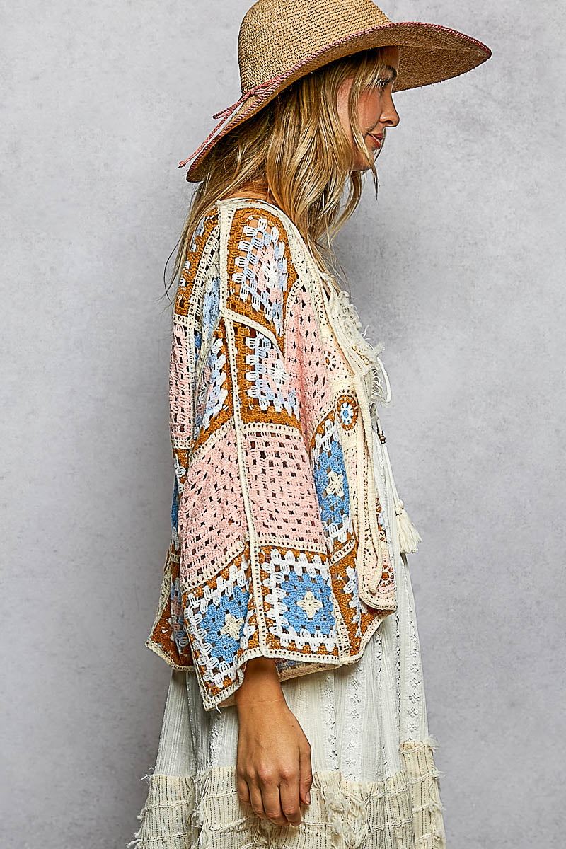 POL Pink Granny Square Cardigan