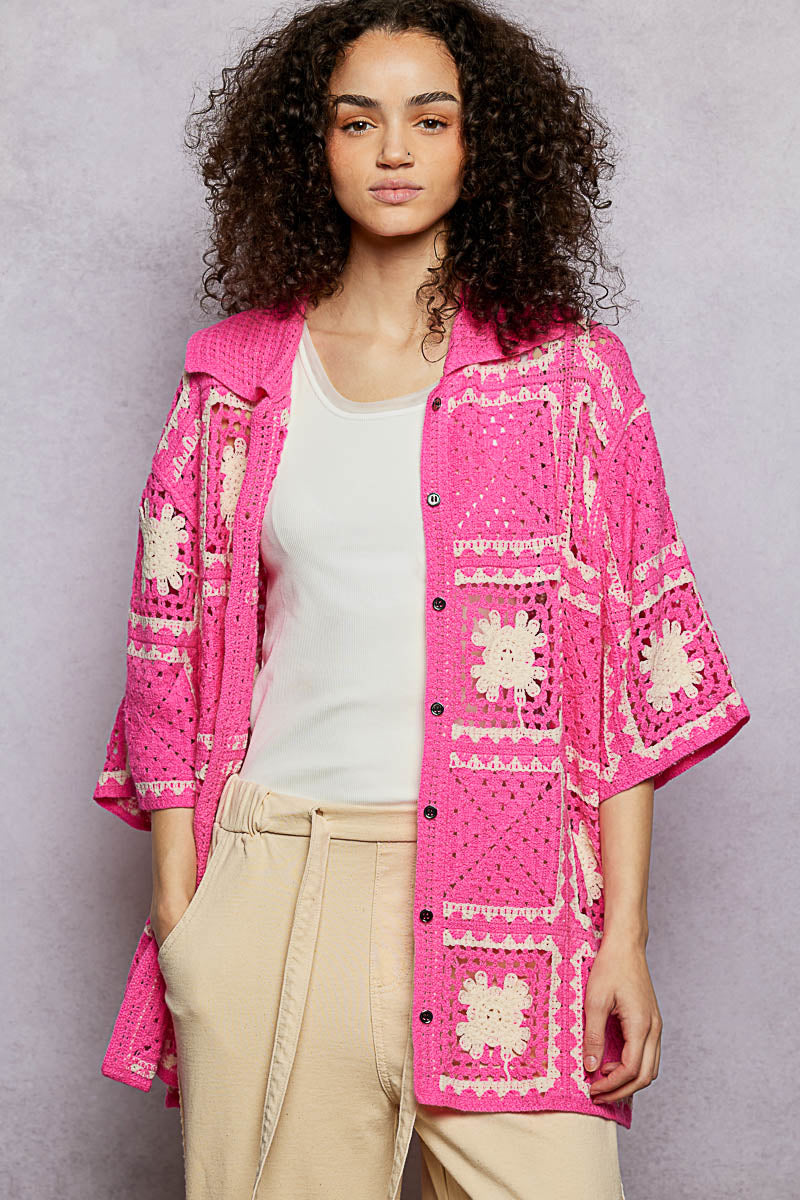 POL Pink Granny Square Kimono