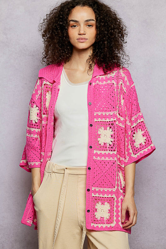 POL Pink Granny Square Kimono