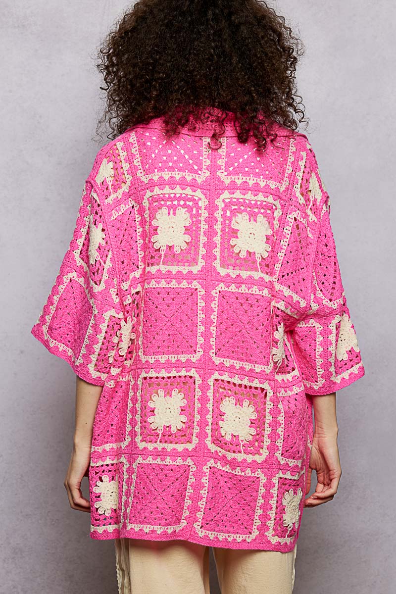POL Pink Granny Square Kimono