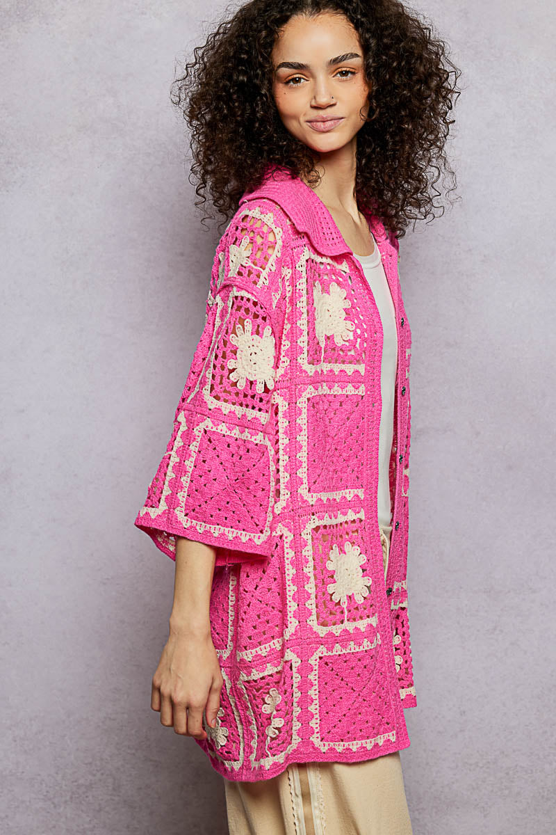 POL Pink Granny Square Kimono