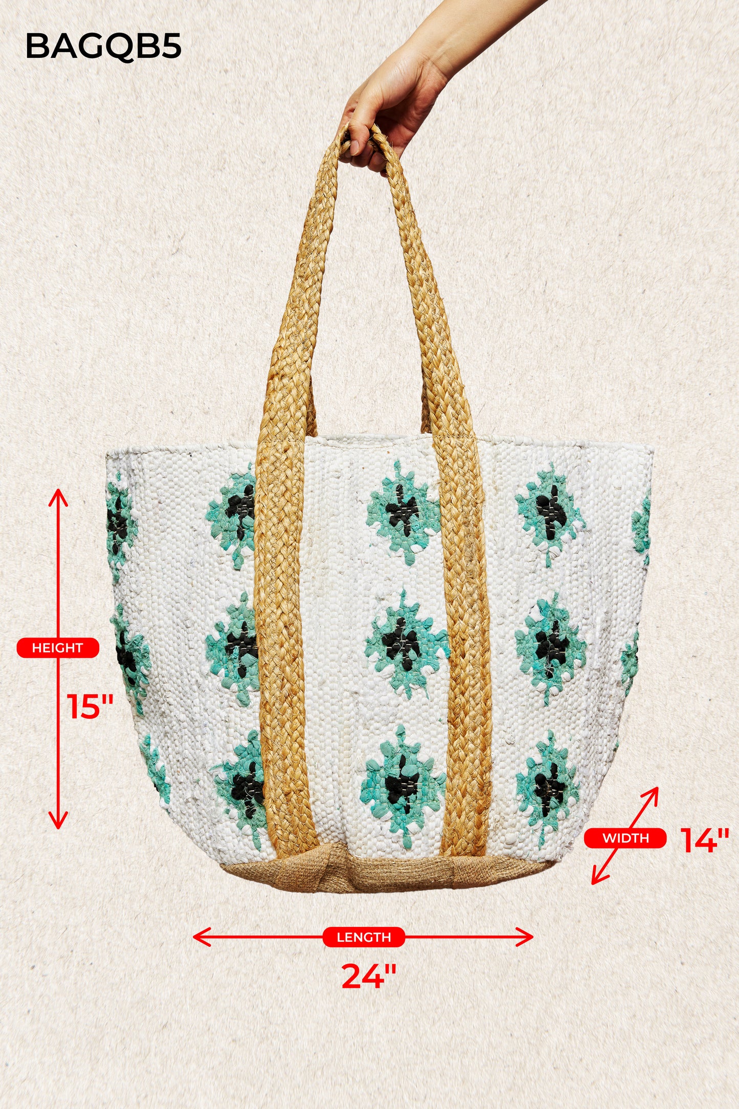 POL Ivory/Teal Crochet Weave Tote Bag