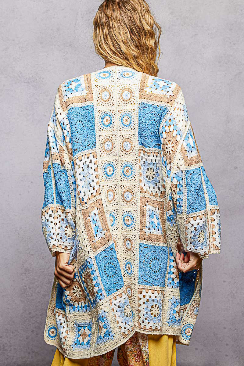 POL Blue Granny Square Kimono