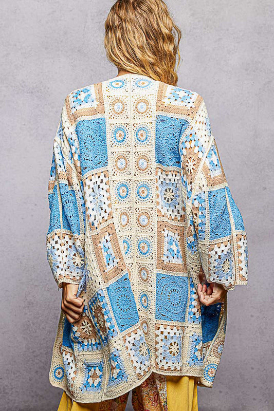 POL Blue Granny Square Kimono