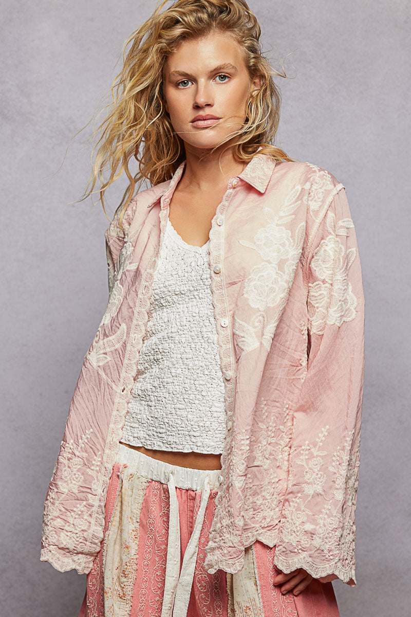 POL Pink Embroidered Top