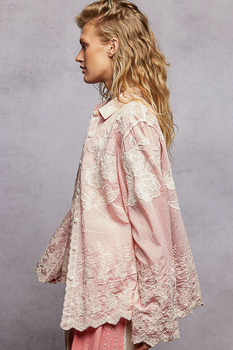 POL Pink Embroidered Top