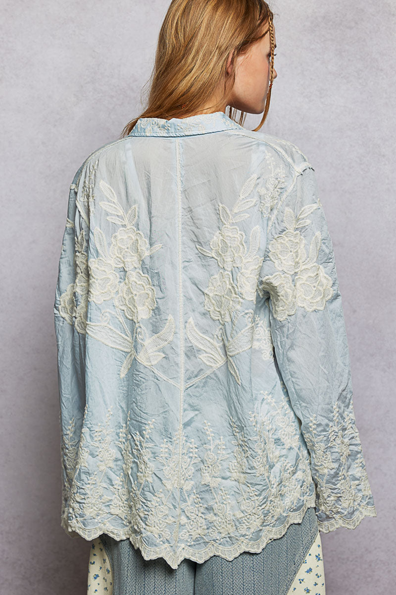 POL Sky Blue Embroidered Top