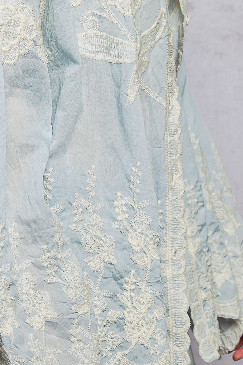 POL Sky Blue Embroidered Top