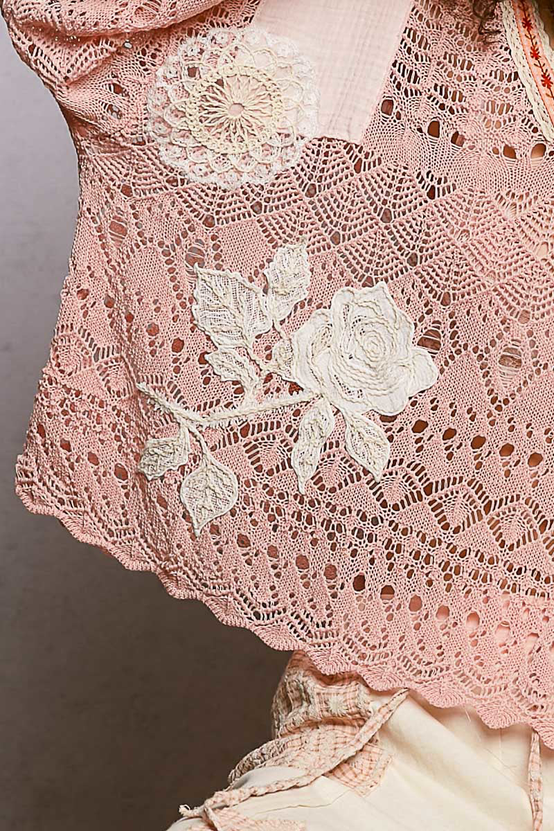 POL Blush Crochet LS Top
