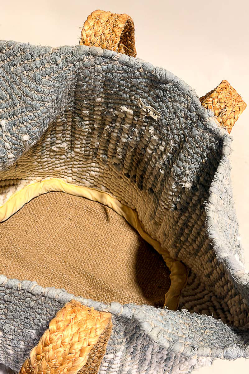 POL Ivory/Sky Crochet Weave Tote Bag
