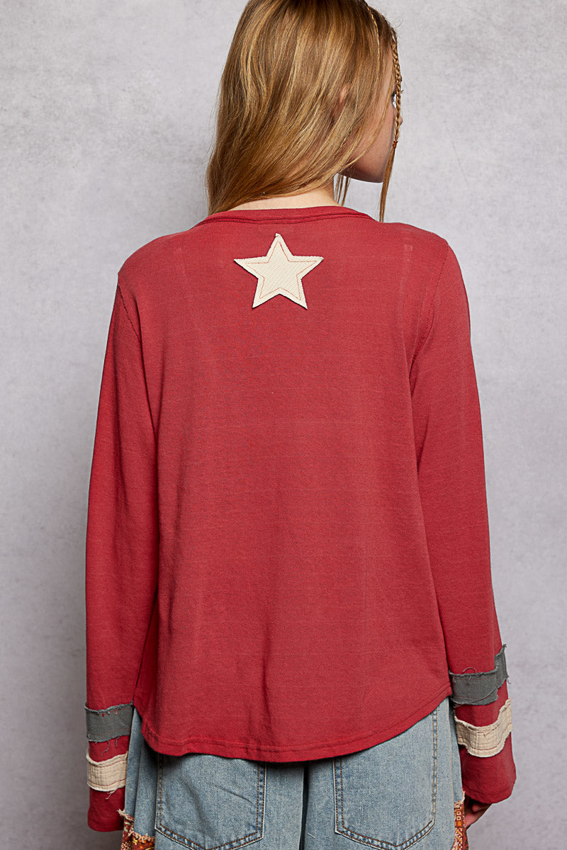 POL Flag Long Sleeve Patchwork Top