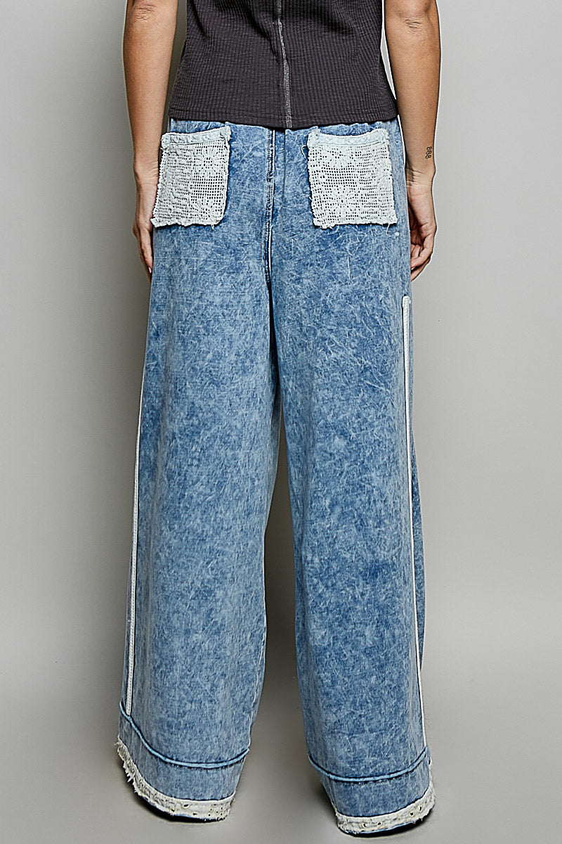 POL Denim Print Cotton Stripe Pants