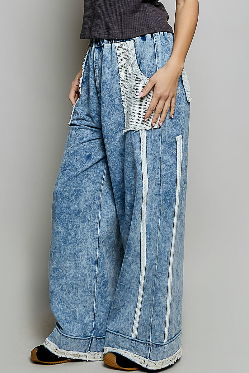 POL Denim Print Cotton Stripe Pants