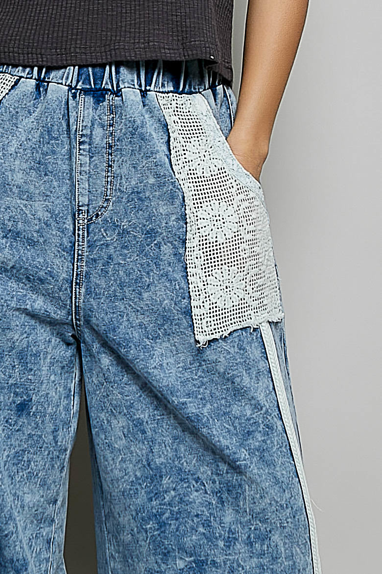 POL Denim Print Cotton Stripe Pants