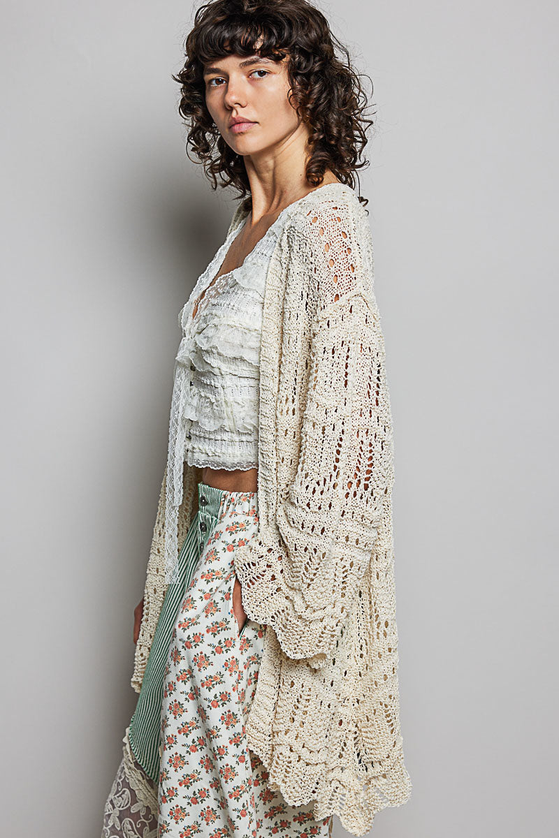 POL Natural Crochet Cardigan