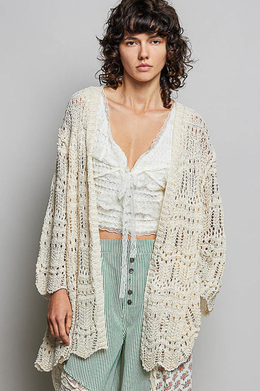 POL Natural Crochet Cardigan