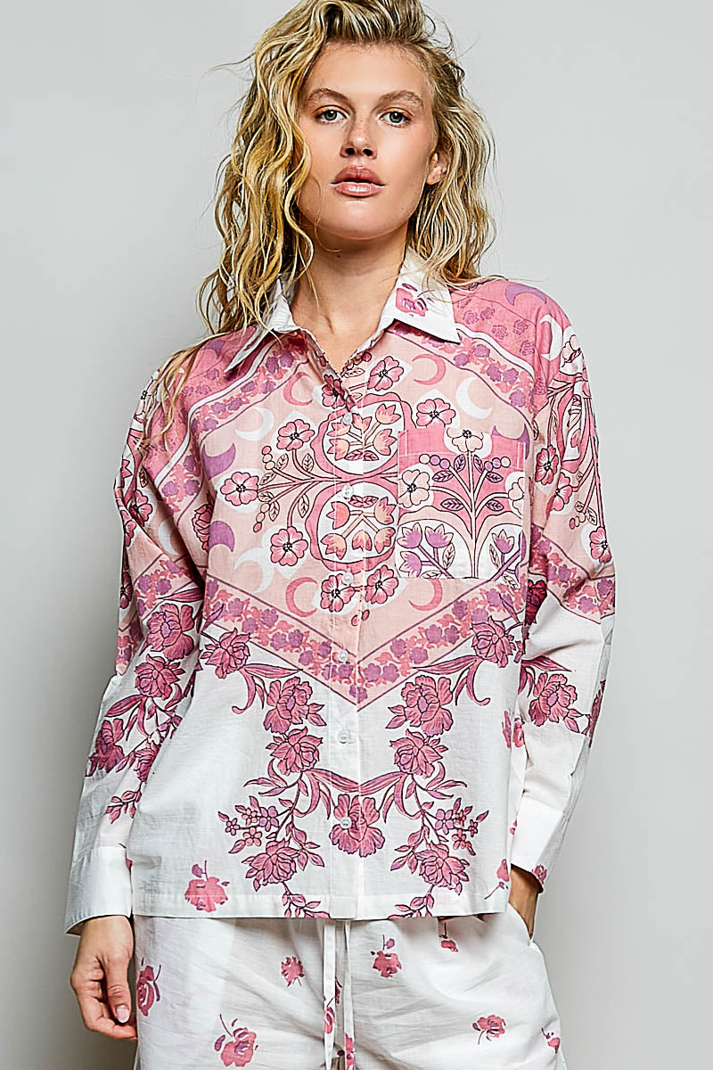 POL Hand Block Printed Button Down Top