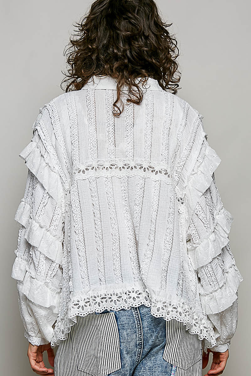 POL Off White Ruffle Jacket