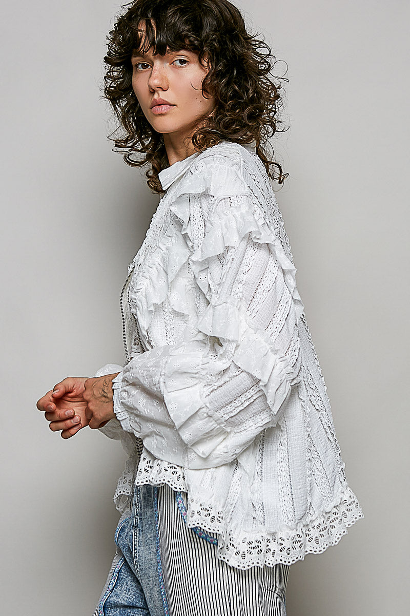 POL Off White Ruffle Jacket