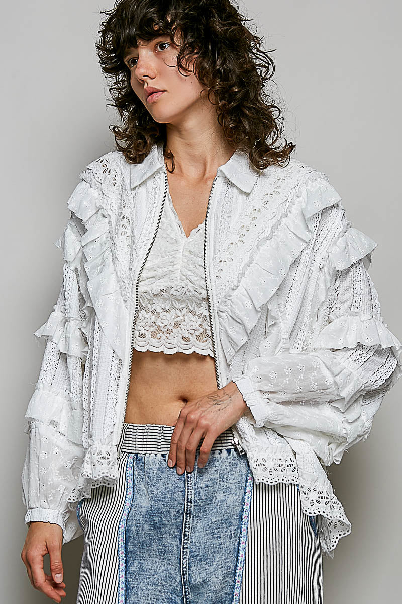 POL Off White Ruffle Jacket