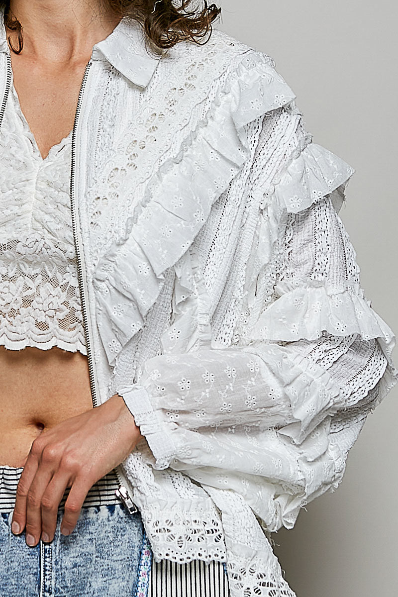 POL Off White Ruffle Jacket
