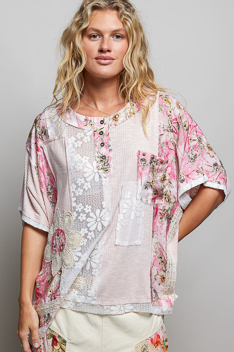 POL Pale Pink Floral Top *Market Special*