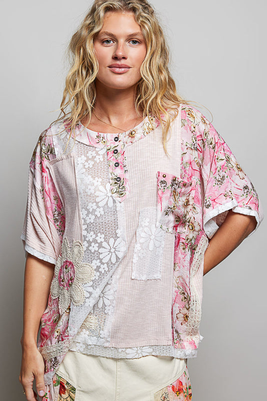 POL Pale Pink Floral Top *Market Special*