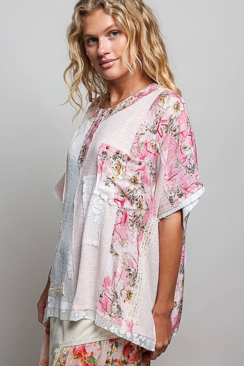 POL Pale Pink Floral Top *Market Special*