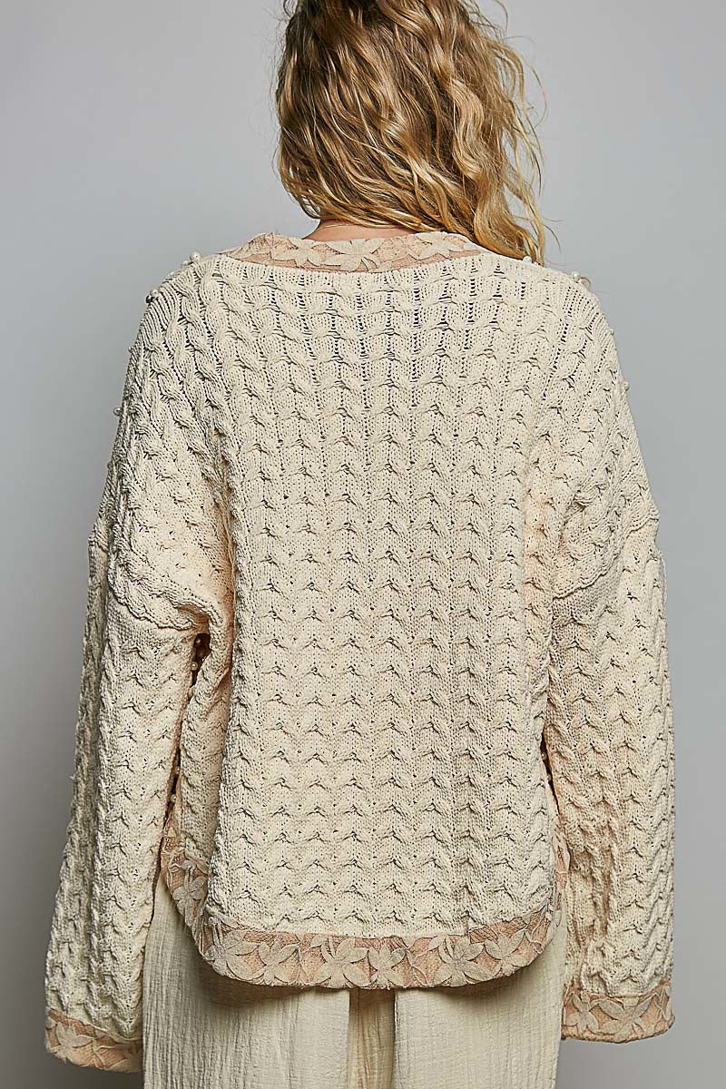 POL Powder Cream Crystal Pearl Cardigan