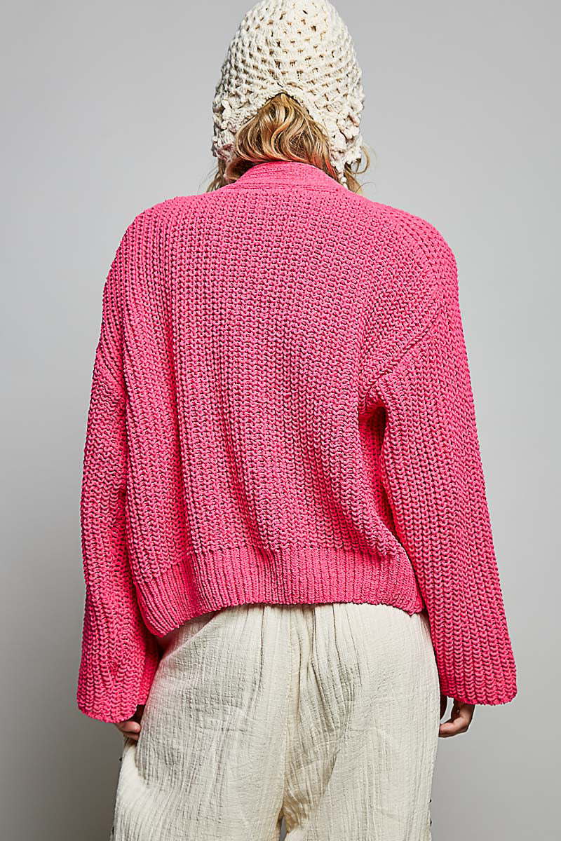 POL Fuchsia Pink Floral Button Cardigan
