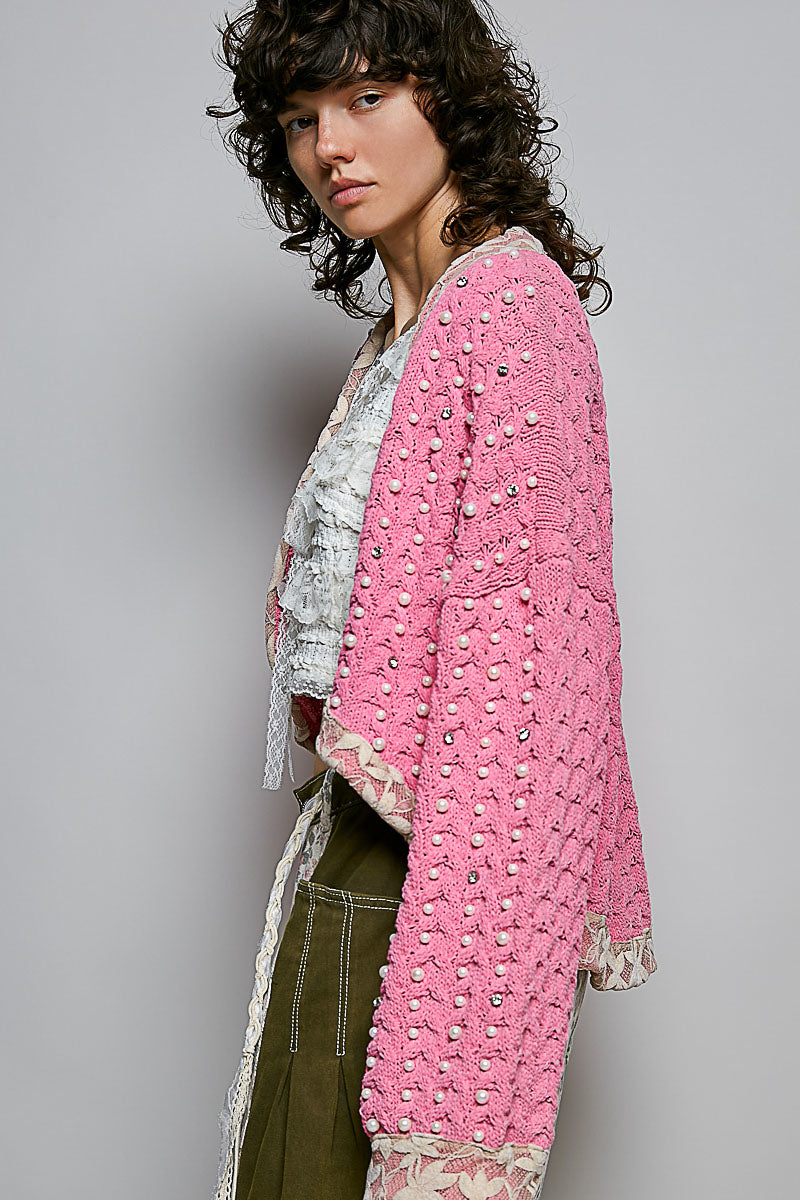 POL Peony Pink Crystal Pearl Cardigan