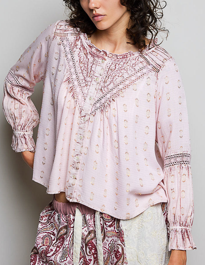 POL Rose Pink Ruffle Lace Top