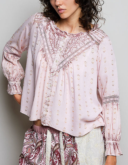 POL Rose Pink Ruffle Lace Top